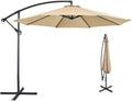 Parasol Umbrella 3m Outdoor Sun Shade Banana Hanging Parasol Beach Umbrella with Crank Handle &amp; Cross Base &amp; Ribs Tan