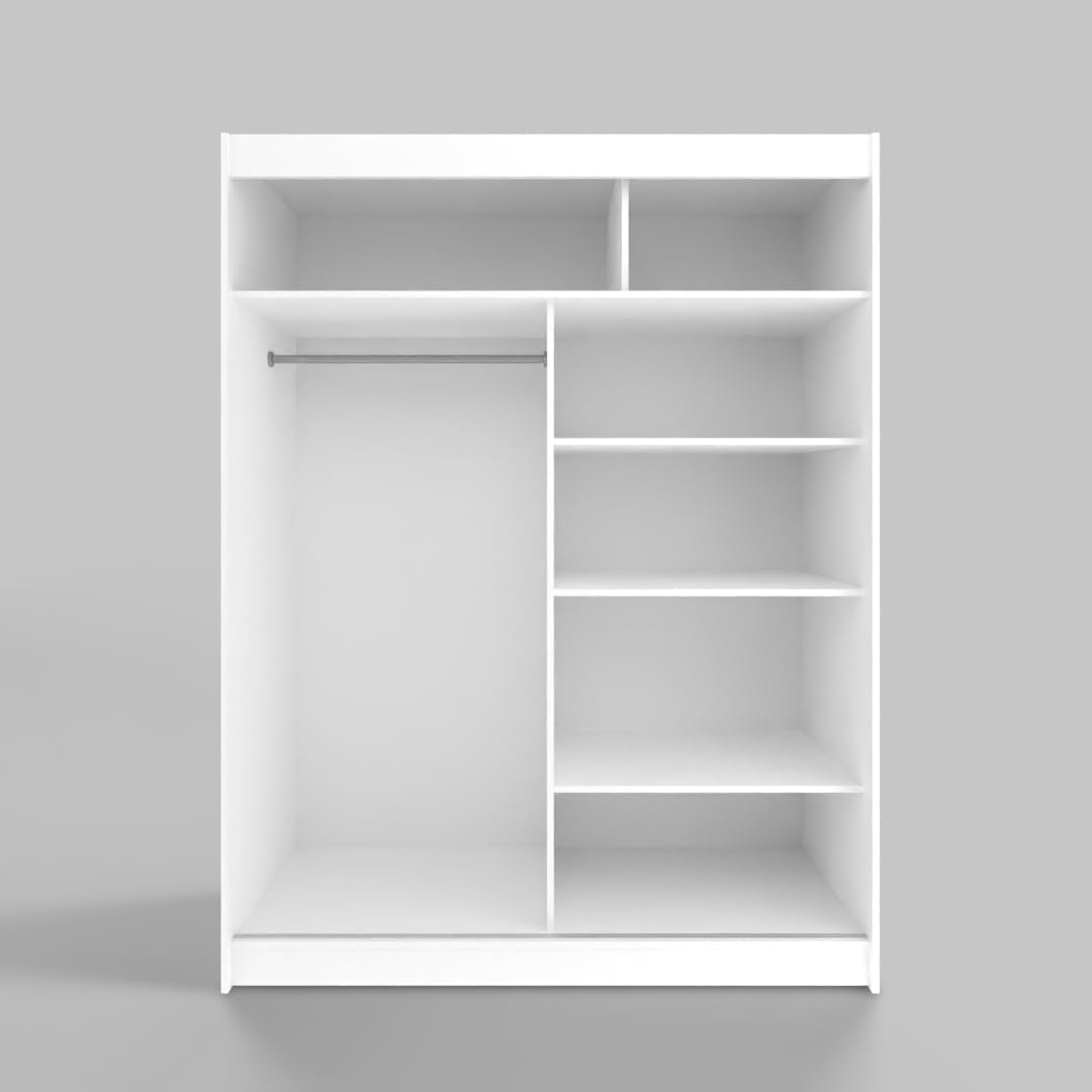 White Series 120 cm Sliding Door Wardrobe with Mirror Widths 100/120/150/180/200/250 cm Furniture for Bedroom Living Room Wardrobe with Hanging Rail