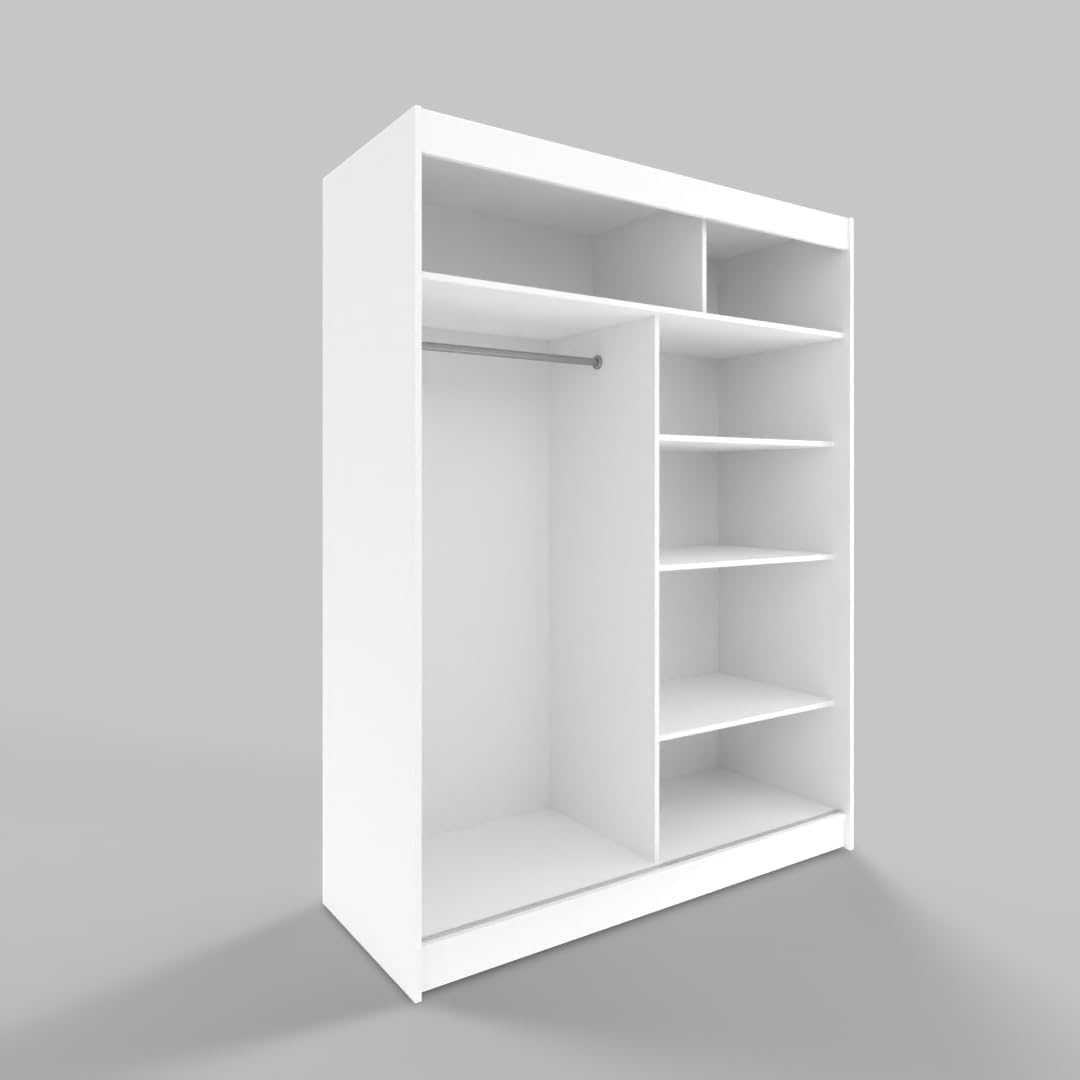 White Series 120 cm Sliding Door Wardrobe with Mirror Widths 100/120/150/180/200/250 cm Furniture for Bedroom Living Room Wardrobe with Hanging Rail