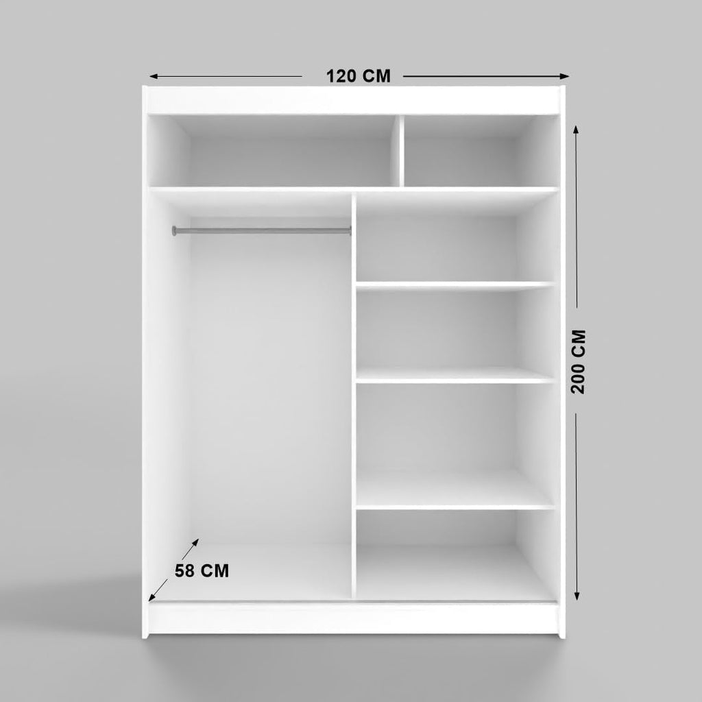 White Series 120 cm Sliding Door Wardrobe with Mirror Widths 100/120/150/180/200/250 cm Furniture for Bedroom Living Room Wardrobe with Hanging Rail