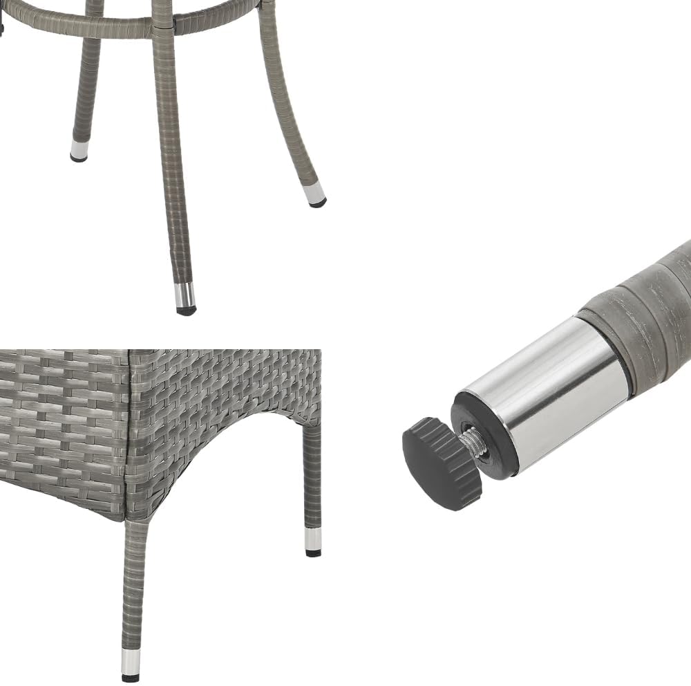 Outdoor Rattan Garden Bistro Set 3 Piece Wicker Table and Chairs Furniture with Cushions Glass Top Coffee Table for Conservatories Balcony Patio Poolside and Terrace (Grey)