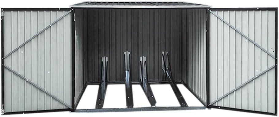 Metal Garden Shed Storage Bike Shed Pent Tool Shed House Galvanized Steel 4 Removable Gravity Locking Racks Can Put 4 Bicycles (4R)