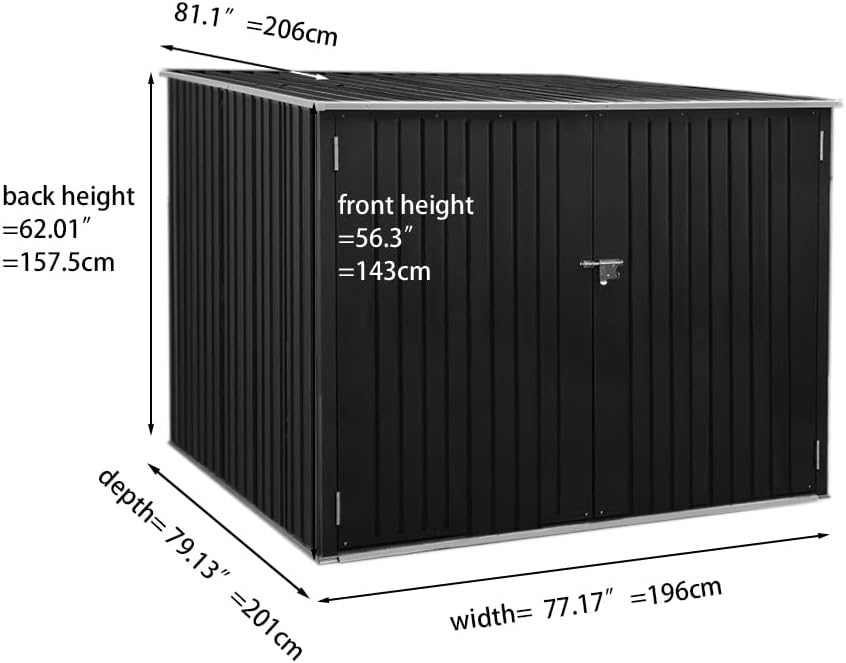 Metal Garden Shed Storage Bike Shed Pent Tool Shed House Galvanized Steel 4 Removable Gravity Locking Racks Can Put 4 Bicycles (4R)