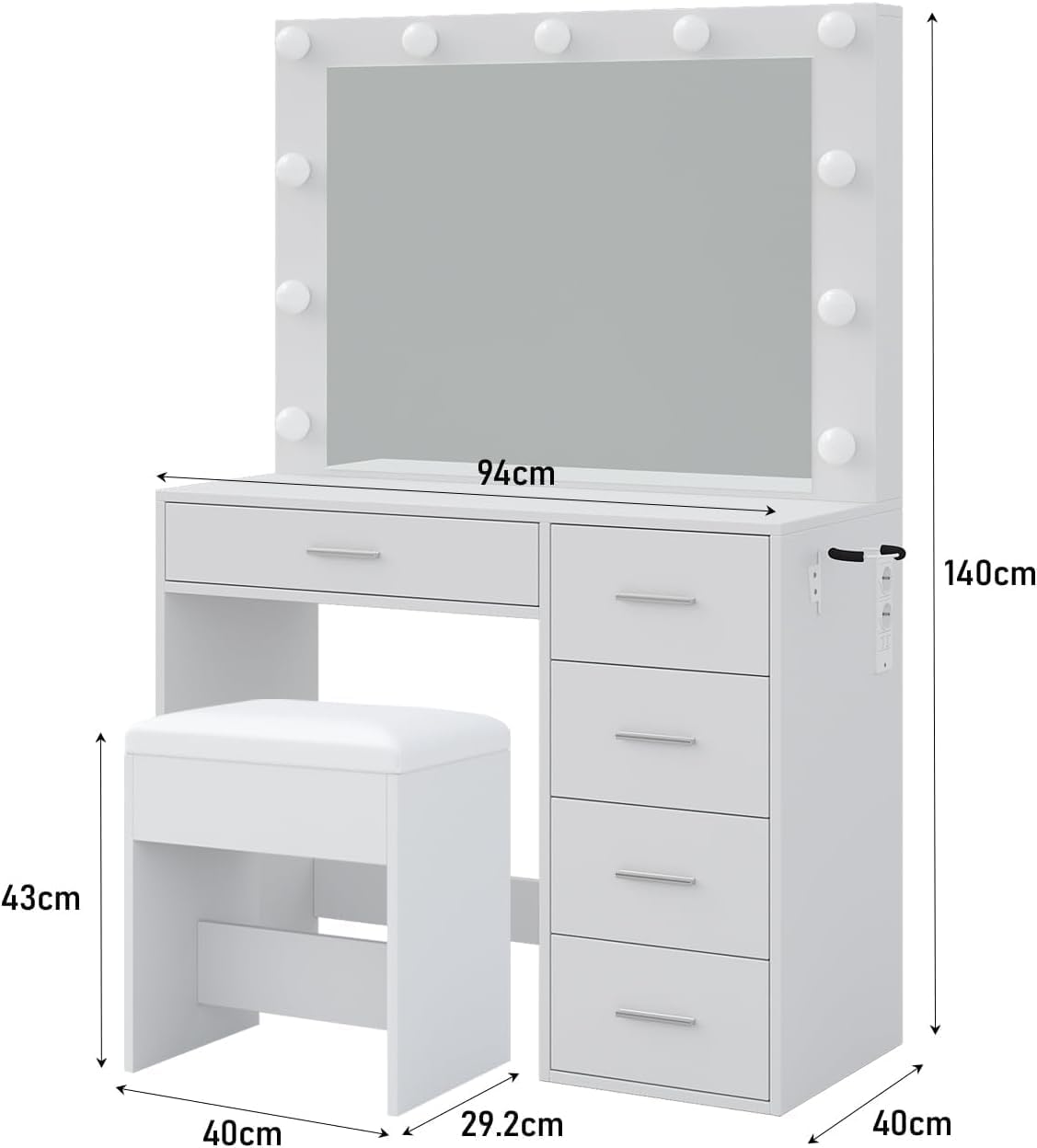 94CM Dressing Table with Mirror &amp; LED Lights