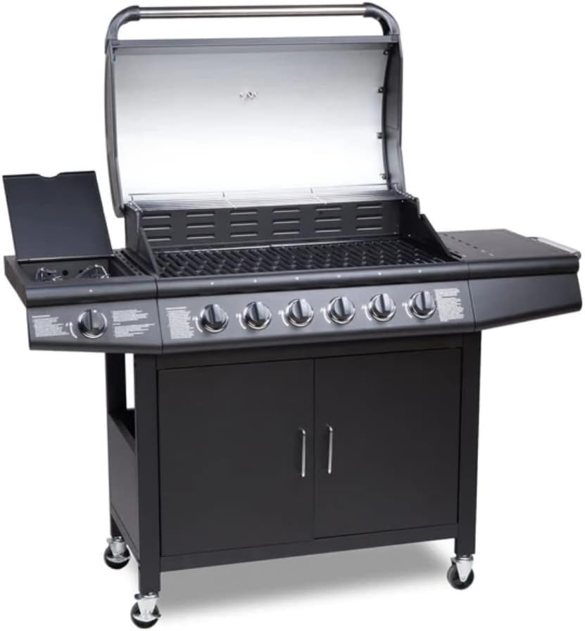 7 Gas Burner 6+1 Barbecue Grill Steel Warming Rack