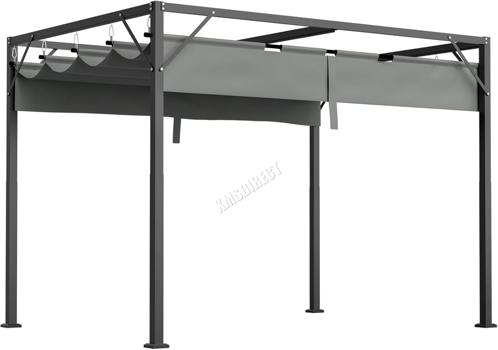 Pergola Gazebo 180g PE Polyester UV-Resistant Backyard Garden Sun Shade Roof Shelter Porch Awning Retractable Slide Canopy Outdoor Grape Trellis Patio 3X2M Grey