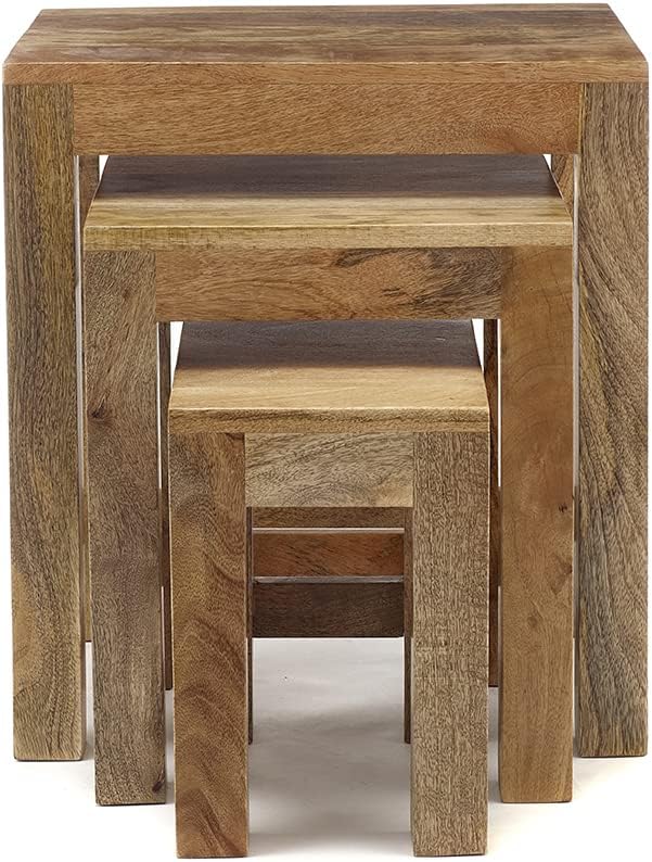Wood Nest Of Three 3 Tables End Side Lamp Table (Light)