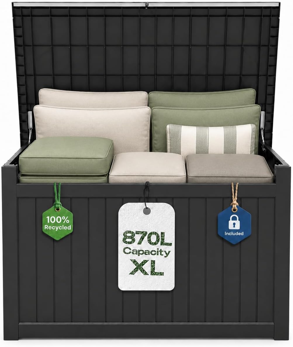 870L XXL Recycled Lockable Outdoor Garden Storage Box &amp; Bench Seat