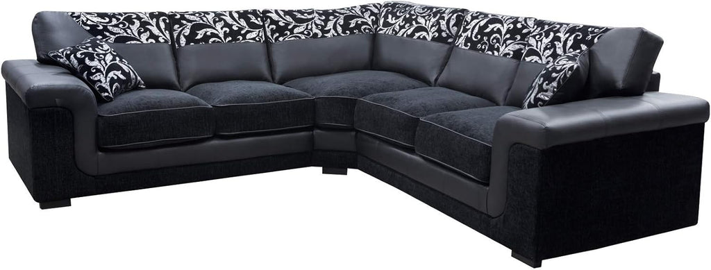 Harmony Corner Sofa Black Faux Leather Fabric Settee
