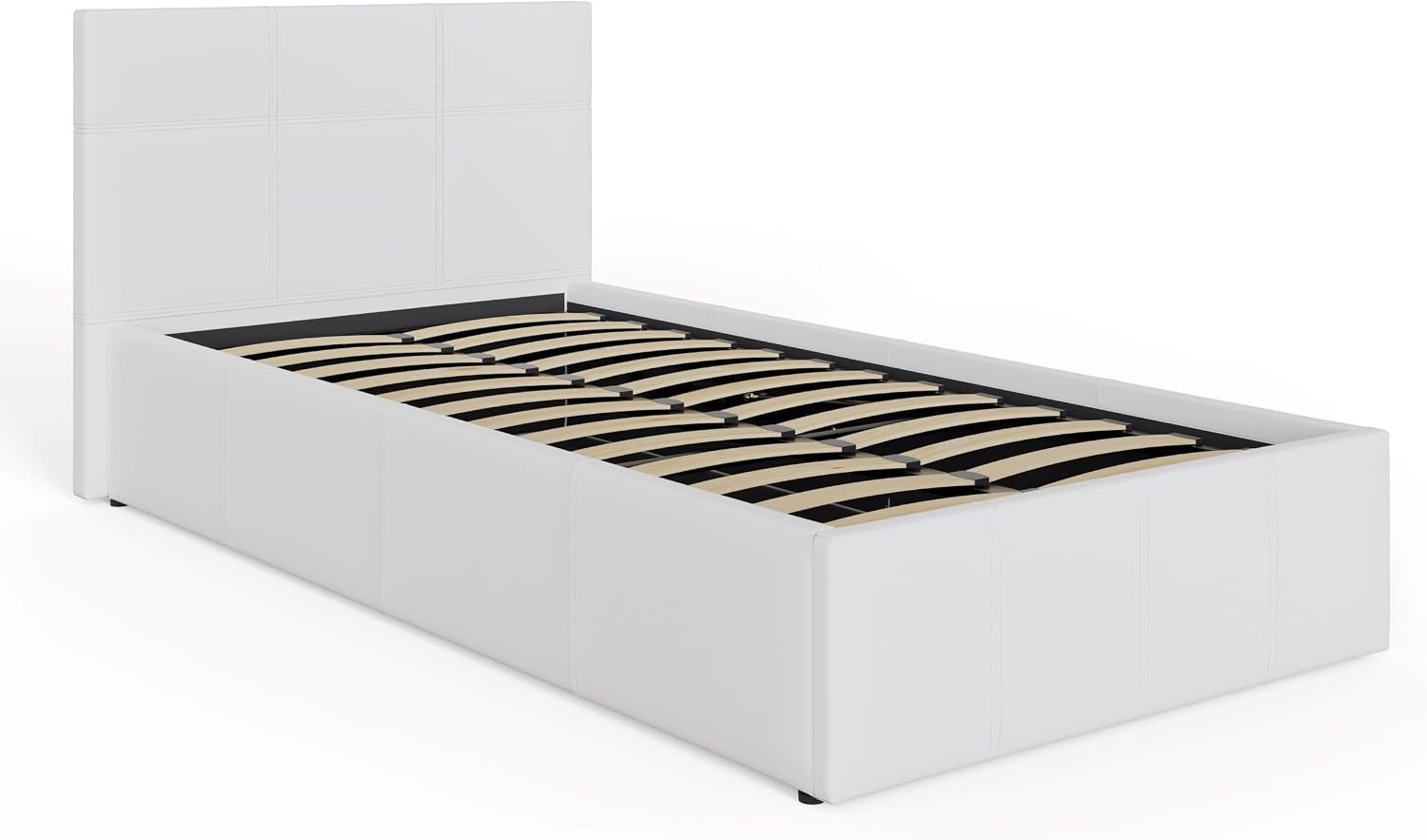 Single White Upholstered Fabric Ottoman Bed Frame