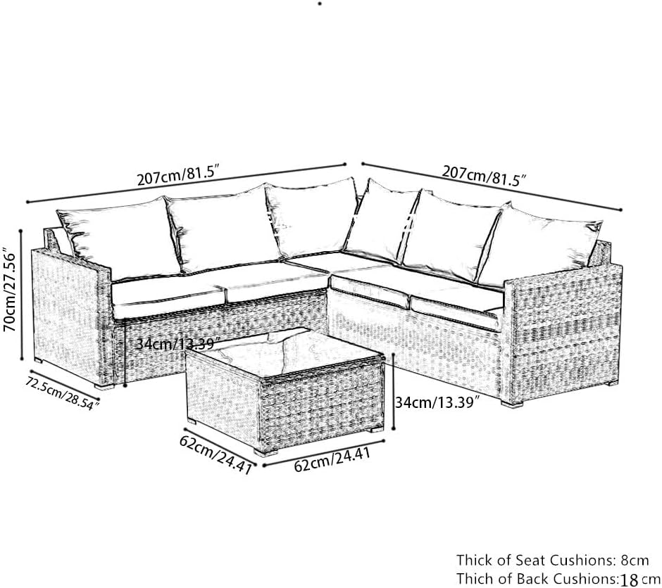 5 Seater Rattan Garden Furniture Corner Sofa Set with Coffee Table