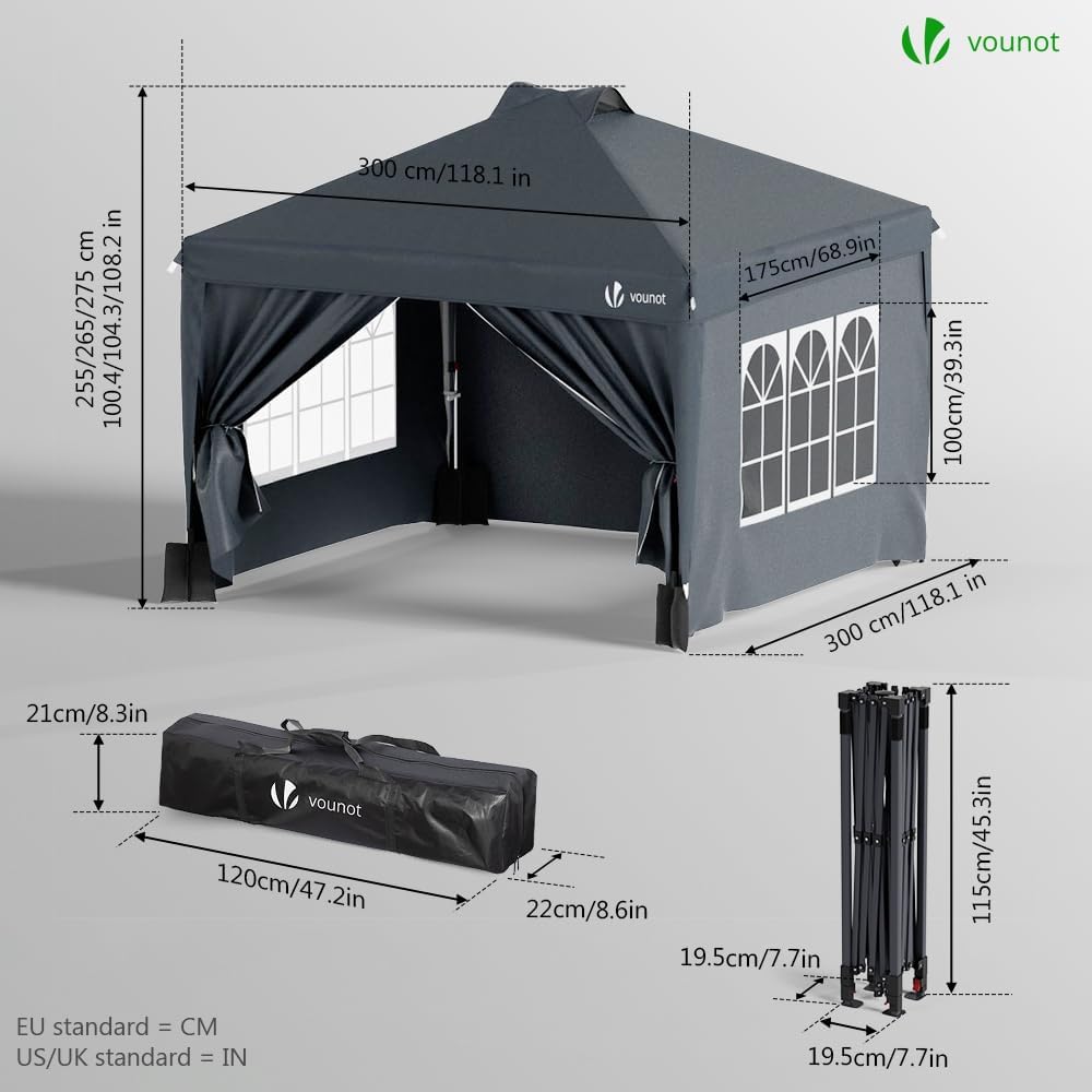 3m x 3m Pop Up Heavy Duty Gazebo with Sides