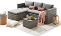 Rattan Garden Furniture Set 5 Piece 3 Seater Sofa 1 Ottoman Footstool Patio Outdoor Wicker Weave Lounge Sofa and Coffee Table (Grey)