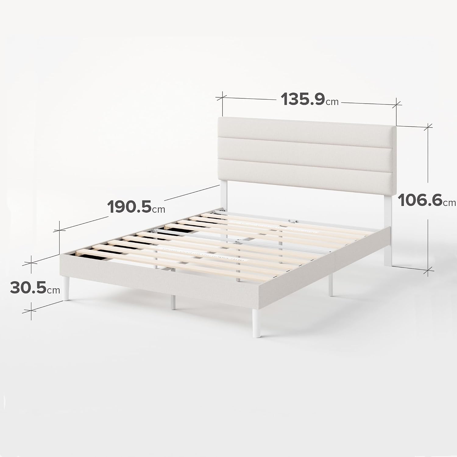 Double Upholstered Bed Frame with Headboard (135 x 190 cm)