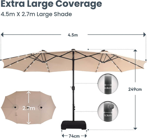 2.7×4.5m Garden Parasol Umbrella for Sun Protection with Base Included and Crank Patio Outdoor Waterproof Umbrella