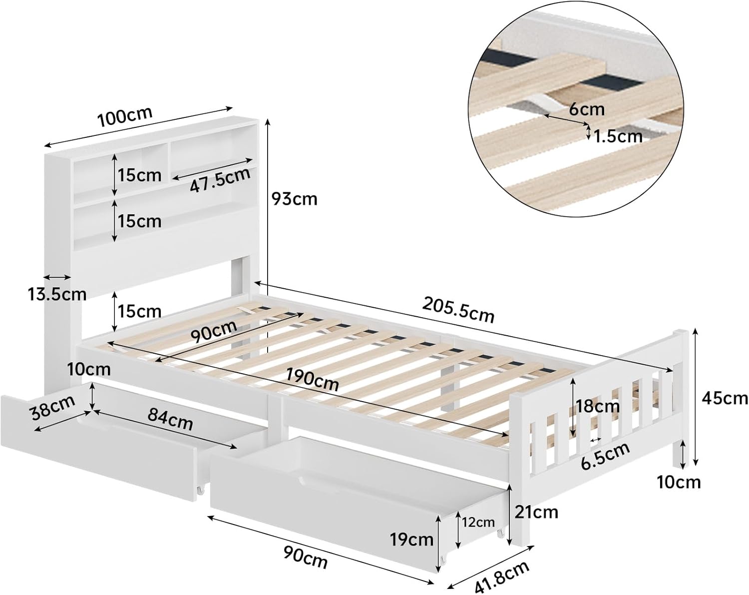 Wooden Solid Bed Frame with Drawers