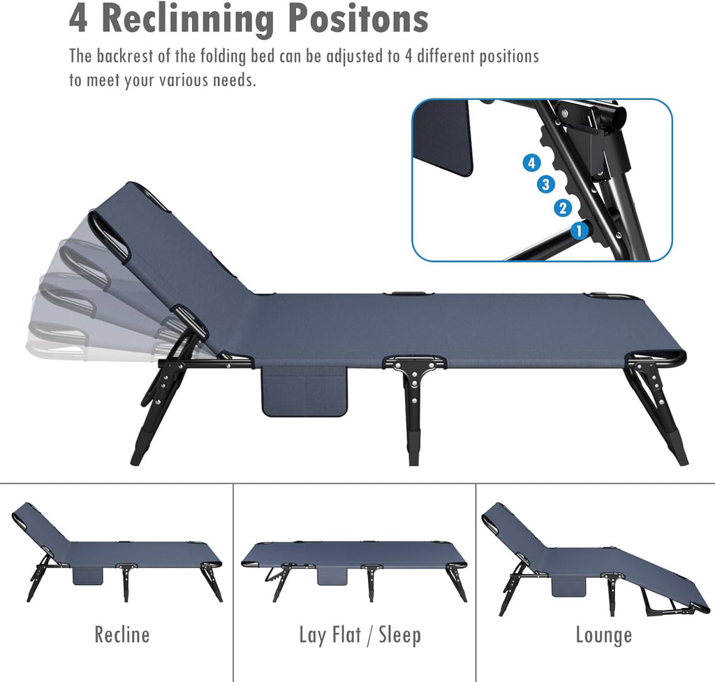 Foldable Sun Lounger with 4-Position Adjustable Backrest