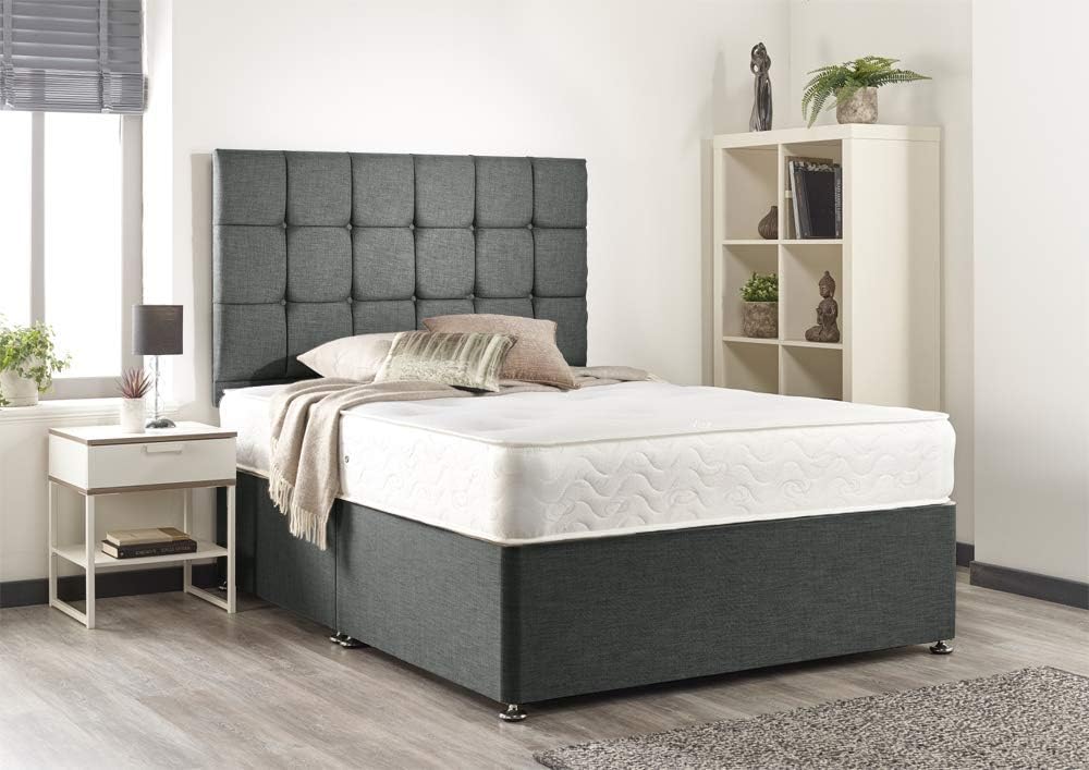 Bed Centre Grey Linen Sprung Memory Foam Divan Bed Set