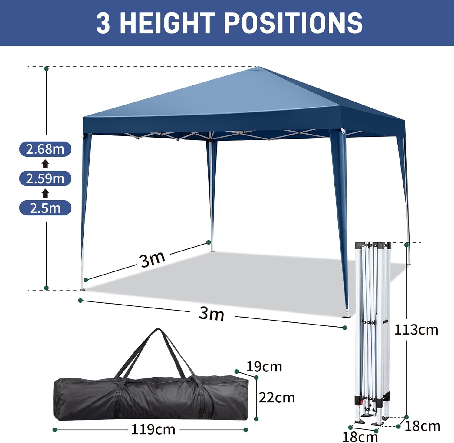 3m x 3m Ez Pop Up Canopy Tent with 4 SideWalls