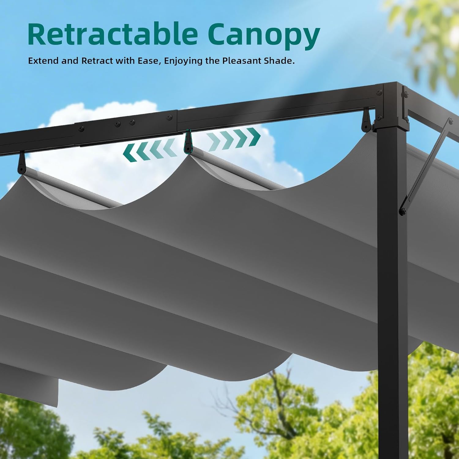 Gazebo, Metal Pergola With Retractable Roof,Outdoor Parasol Features Water