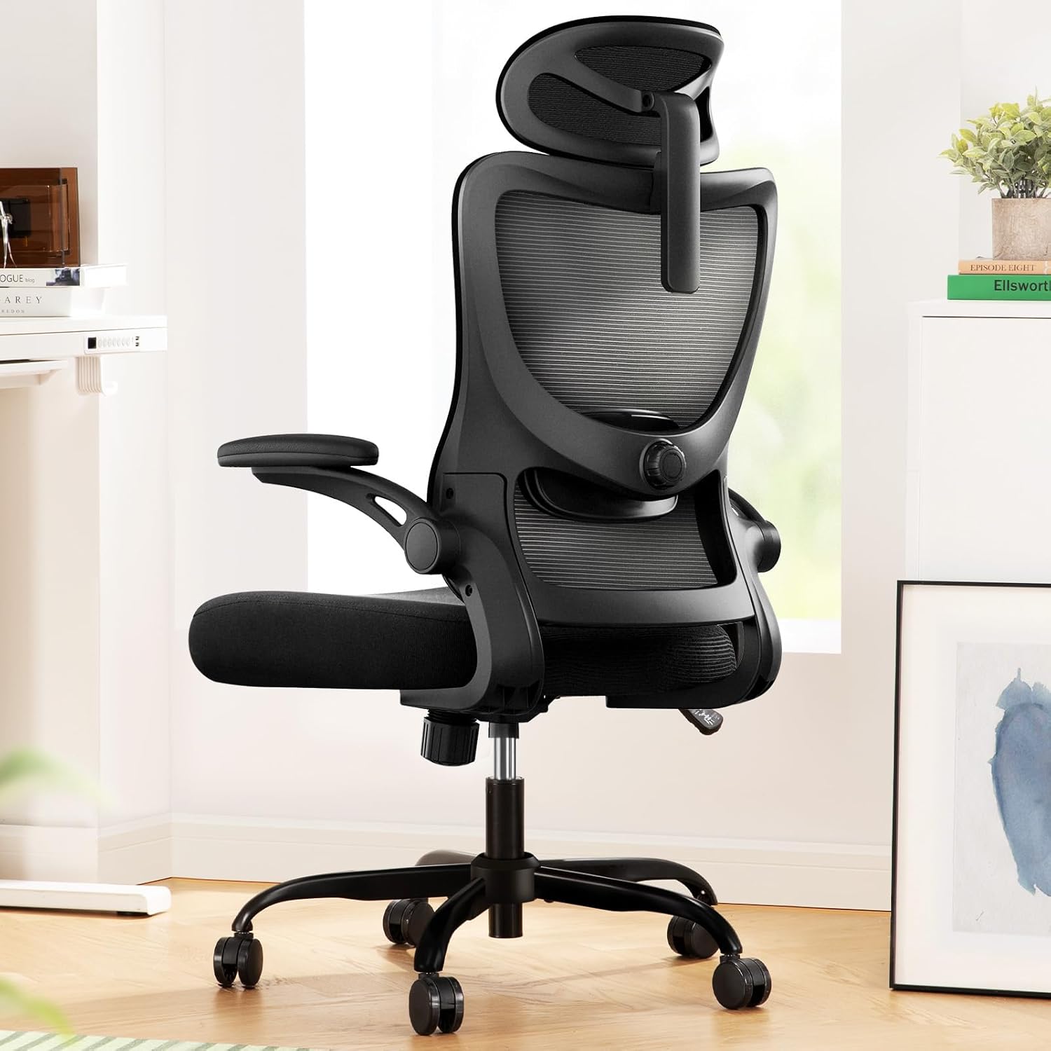 Office Chair: Computer Desk Chair with High Back Adjustable Lumbar Support 3D Armrests and Headrest 101°-120°Rocking Mesh Swivel Task Chairs for Home Office