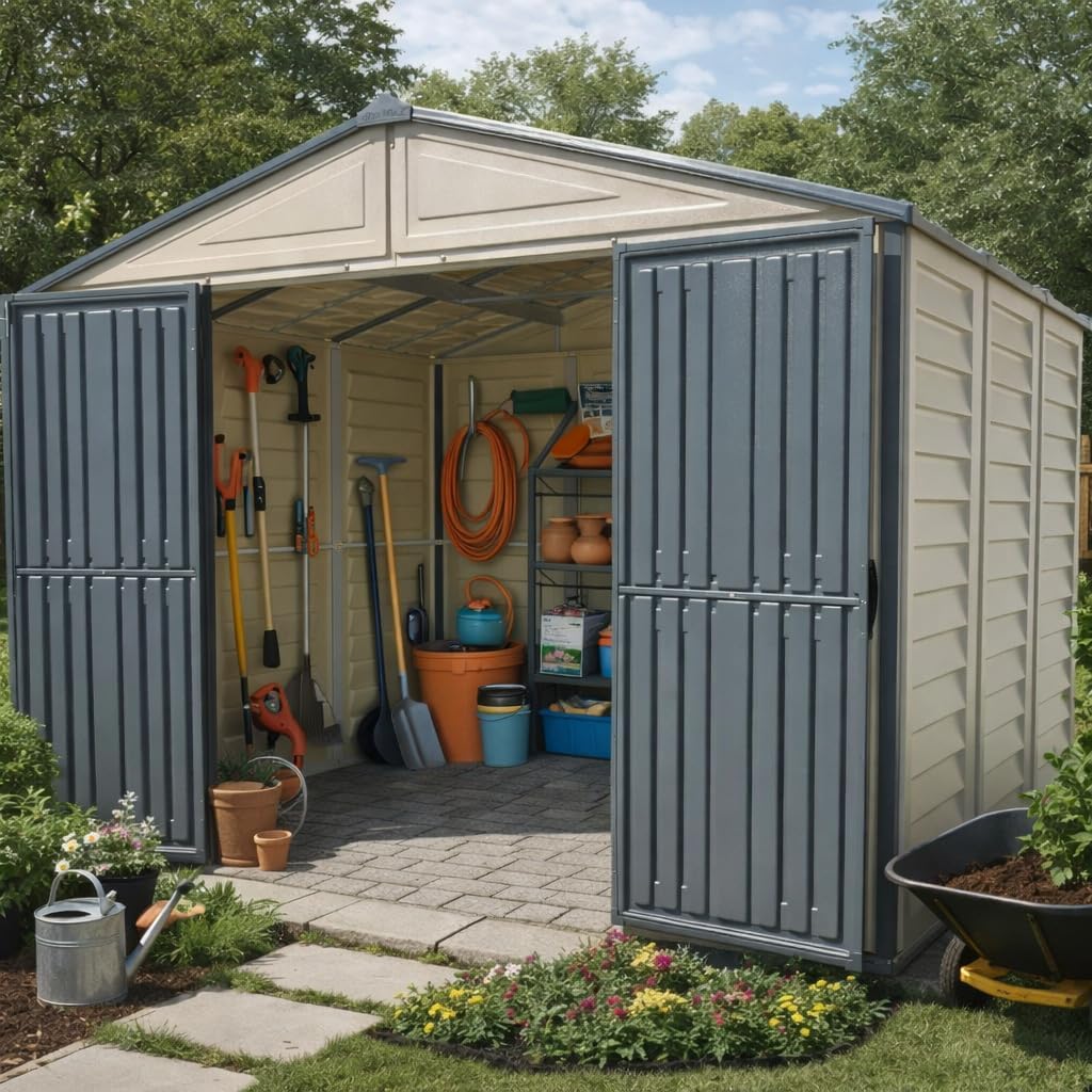 10.5 x 8 (8.02 m2) Plastic Garden Shed with Metal Foundation Kit and 2 Fixed Window