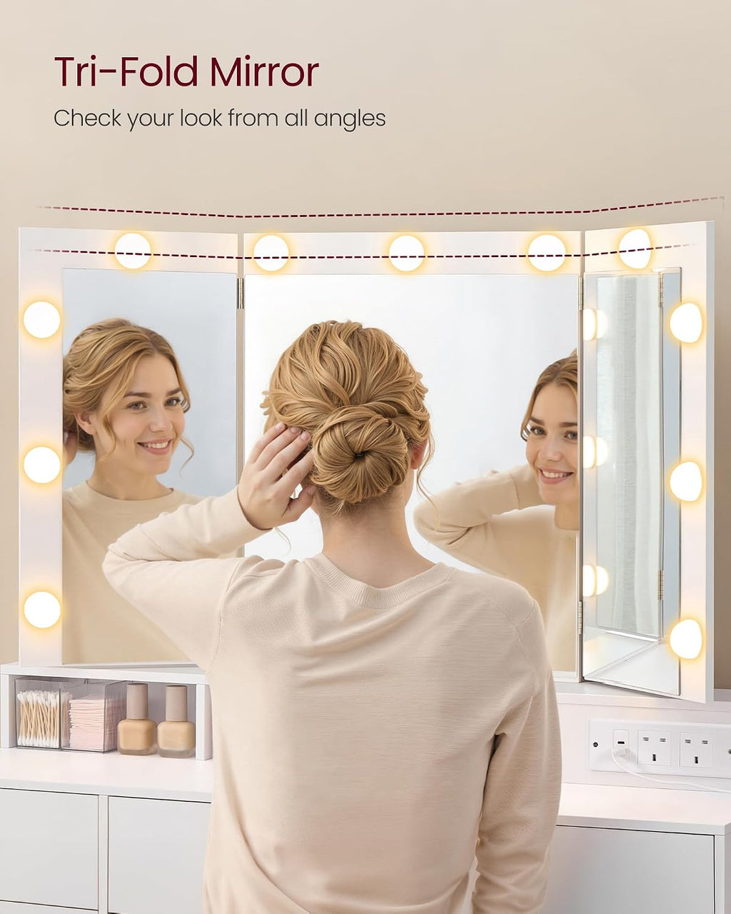 Dressing Table with Tri-Fold Mirror