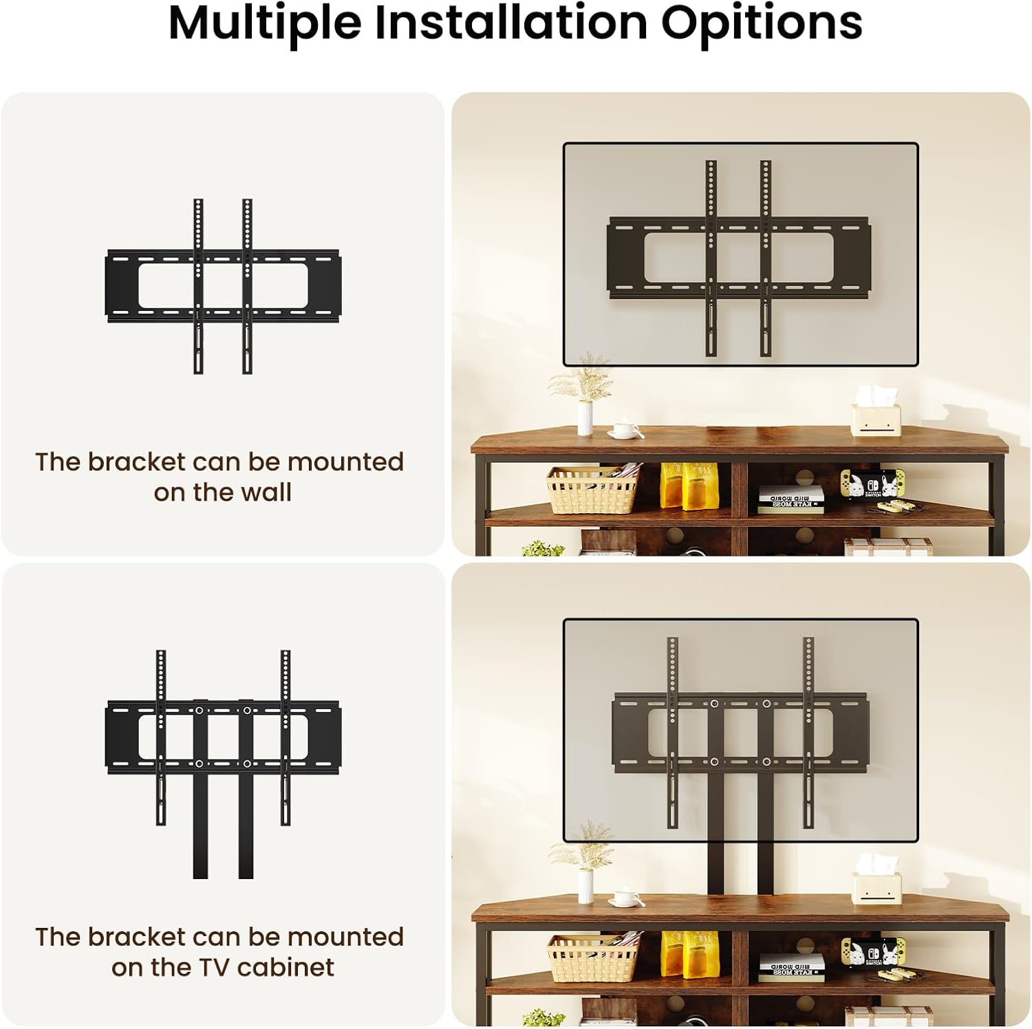 TV Stand Cabinet with LED Lighting and TV Mount