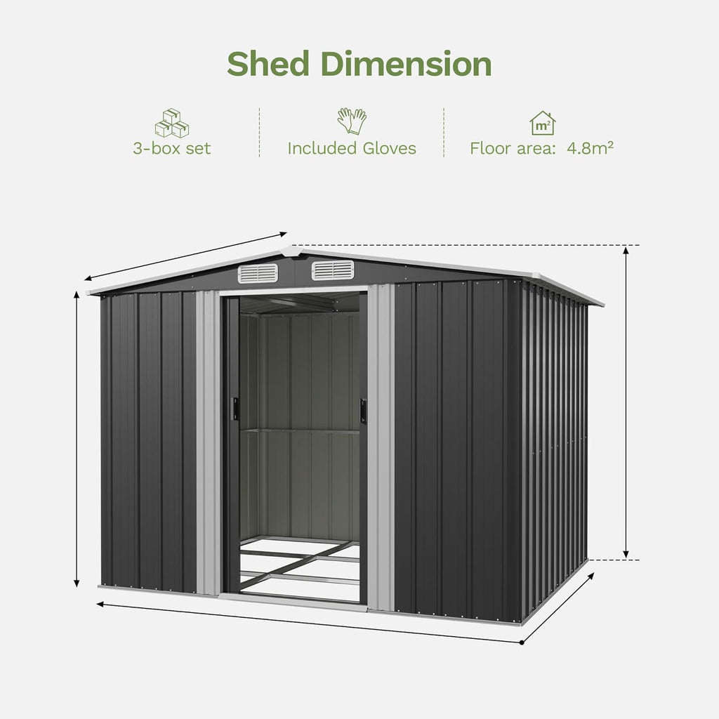8x7ft Metal Garden Shed with Easy Assembly