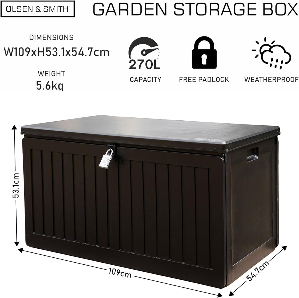 Waterproof Cushion Storage Bench 270L Plastic Outdoor Balcony Storage Box