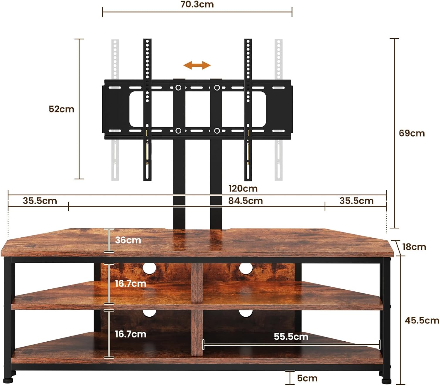 TV Stand Cabinet with LED Lighting and TV Mount
