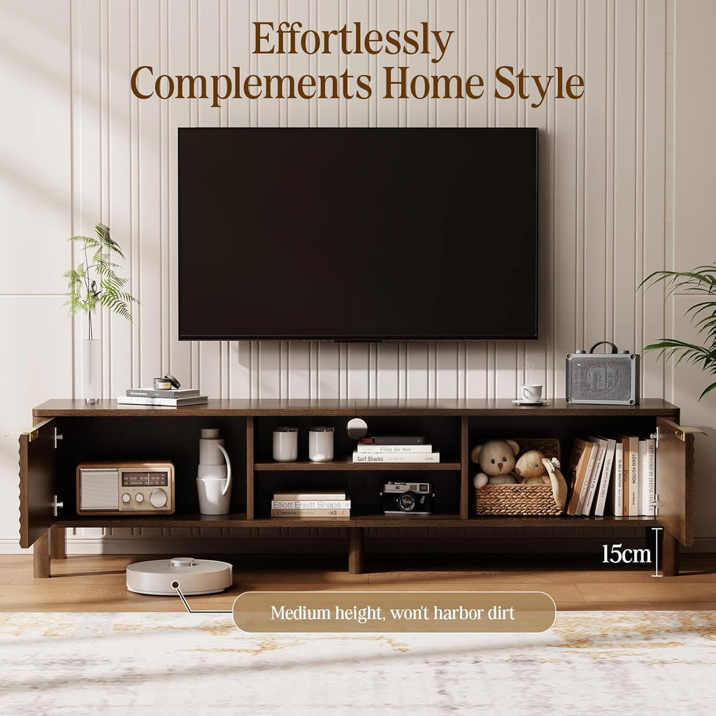 Wooden TV Stand Cabinet - 150cm Long TV Unit With Storage And Adjustable Shelves