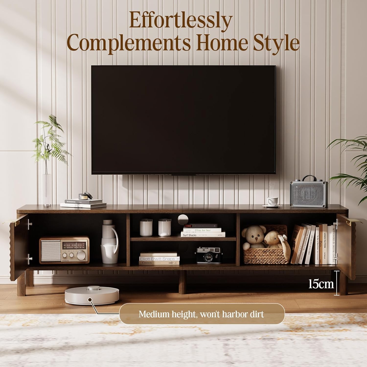 Wooden TV Stand Cabinet - 150cm Long TV Unit With Storage And Adjustable Shelves