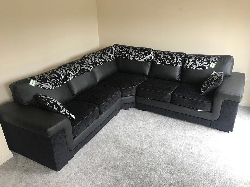 Harmony Corner Sofa Black Faux Leather Fabric Settee