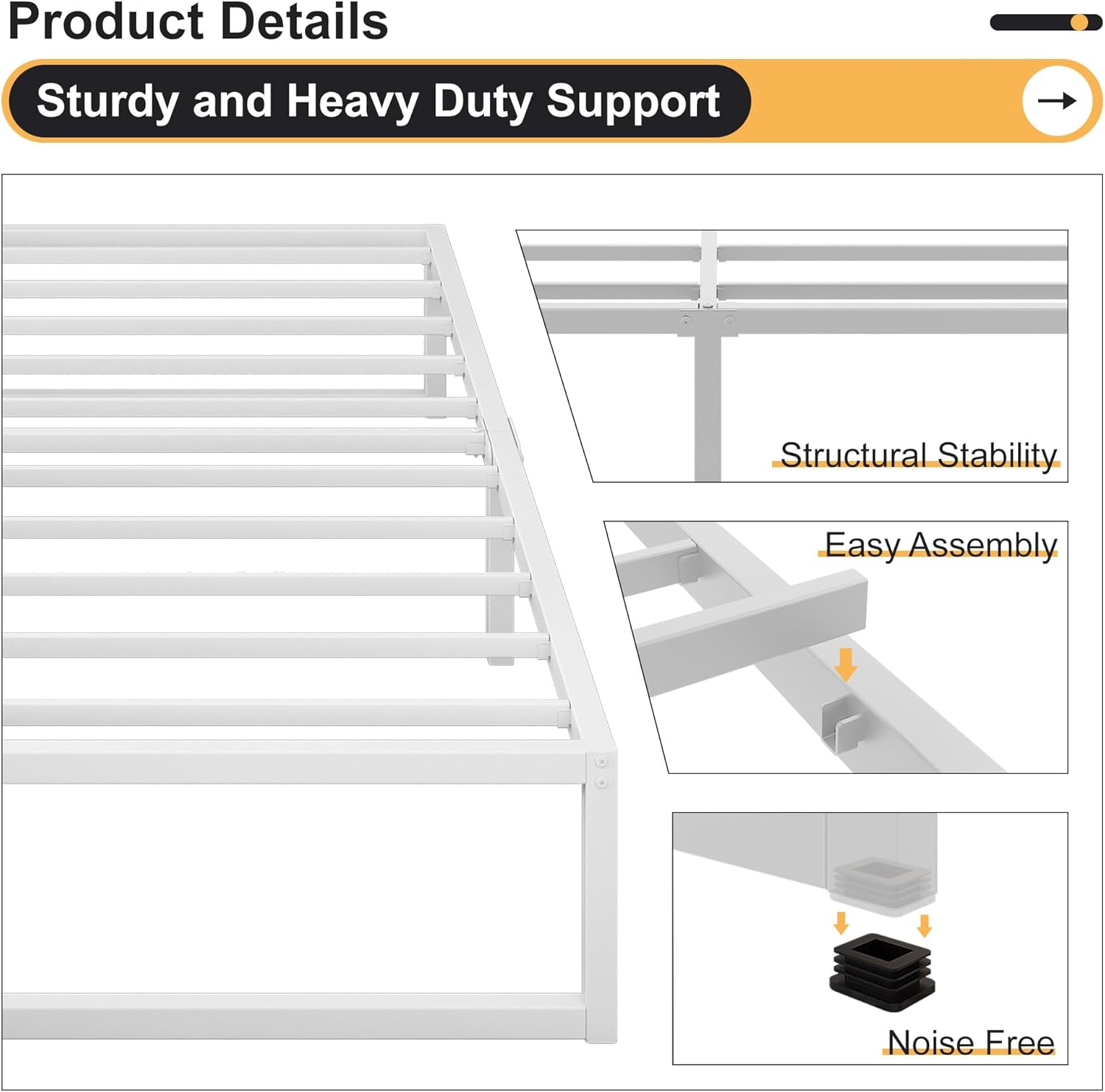 King Size Bed Frame 150x200 cm Metal Platform Bed King with Steel Slat Support