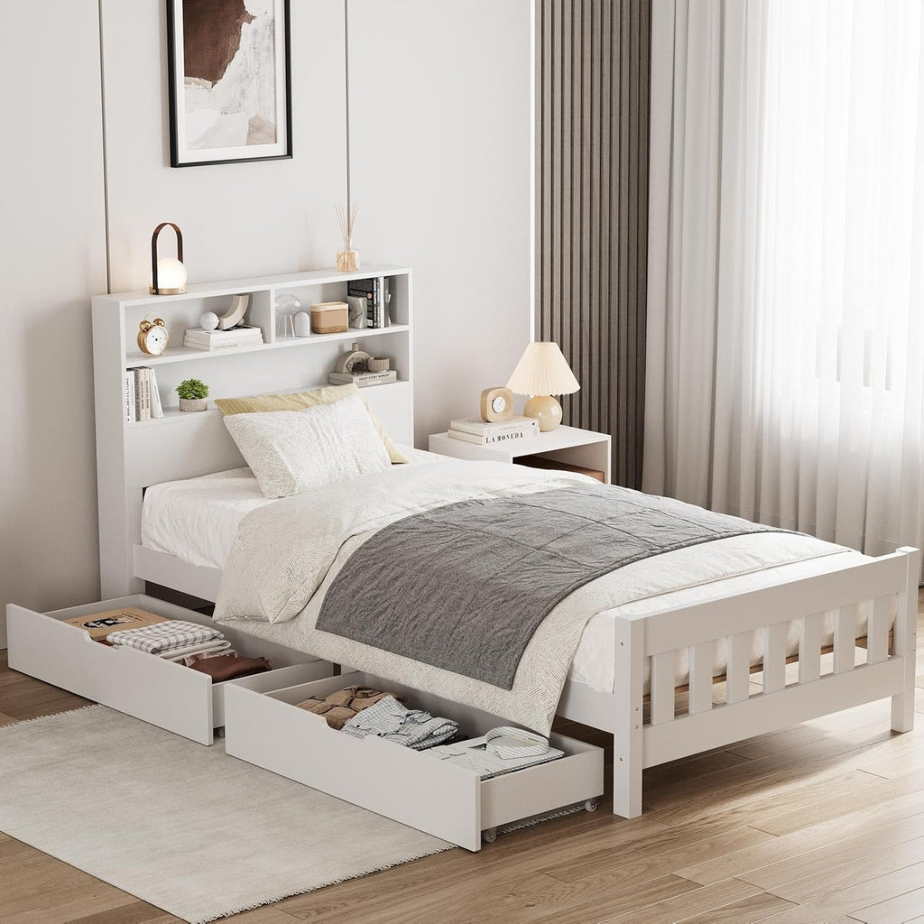 Wooden Solid Bed Frame with Drawers