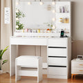 Dressing Table with Large Mirror and Lights 3-Colour LED Adjustable Brightness Glass Top Vanity Table with Plug and Stool 5 Drawers 5 Open Storage Areas Makeup Desk Bedroom White YBDT74W