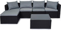 Black Outdoor Rattan Garden Furniture Set for Patio Conservatories with 5 seat Modular Sofa Glass Top Coffee Table Foot Stool Cushions and Fade Resistance (Black)