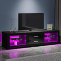 TV Stand Cabinet 2 Drawer 2 Glass Shelves LED Lighted TV Console Unit for 22"-55" Flat Screen 4k TVs (black)