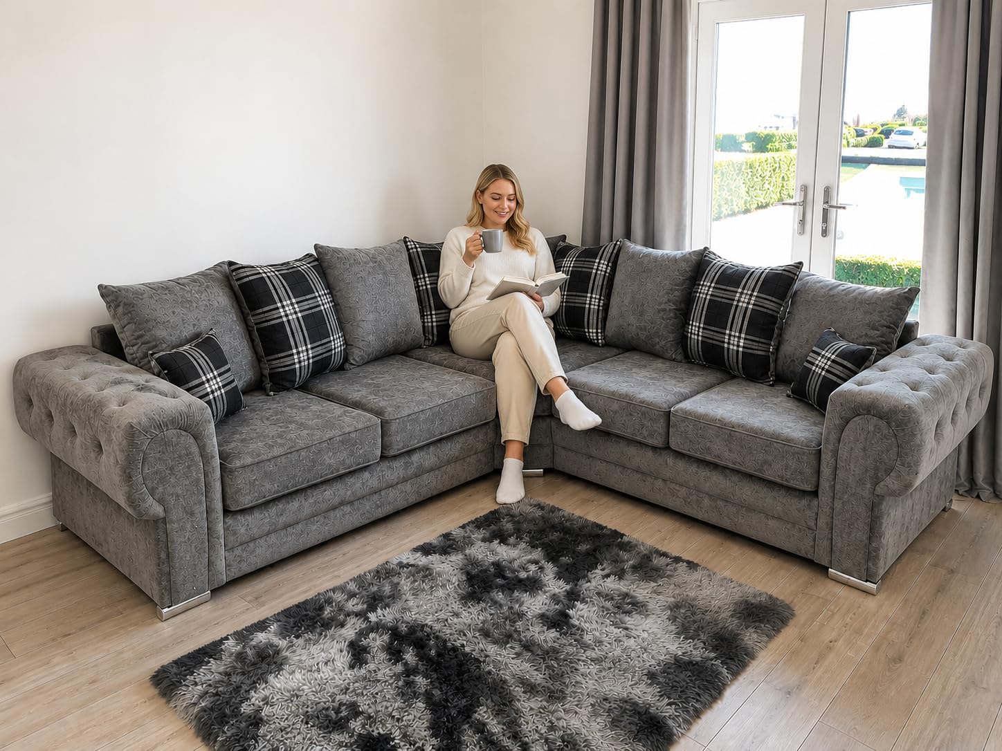 2C2 Corner Sofa Grey Fabric