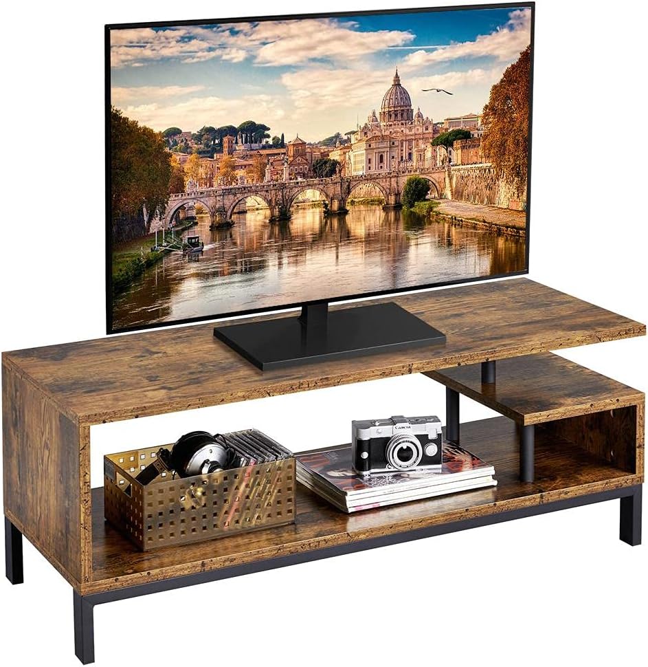 Industrial-Style TV Stand with Open Storage Shelves