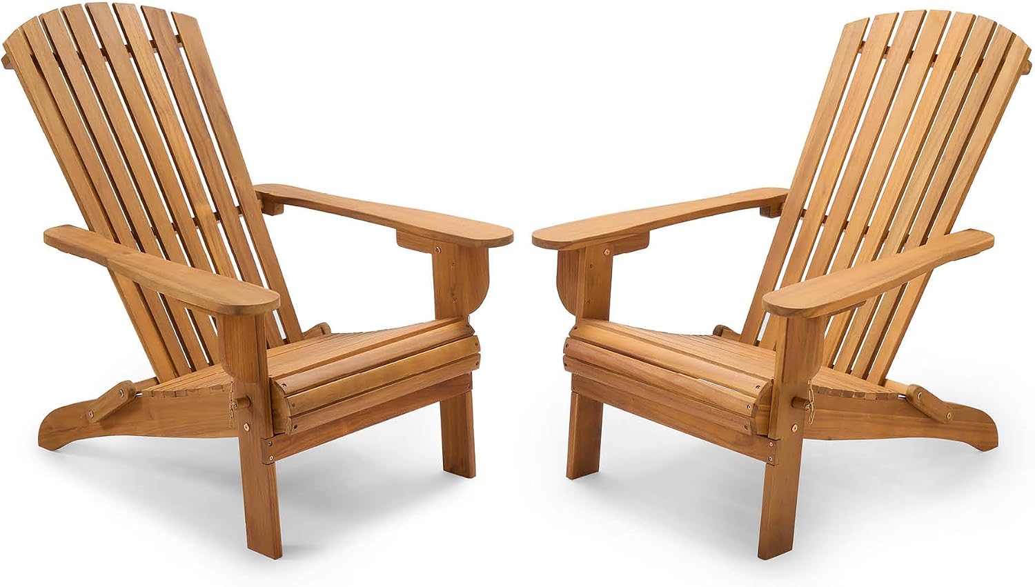 Folding Adirondack Chairs Set 2 - Natural Foldable Fire Pit Chairs for Garden