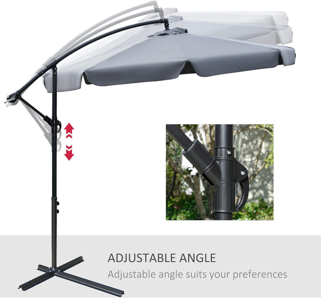 2.7m Garden Banana Parasol Cantilever Umbrella with Crank Handle and Cross Base for Outdoor