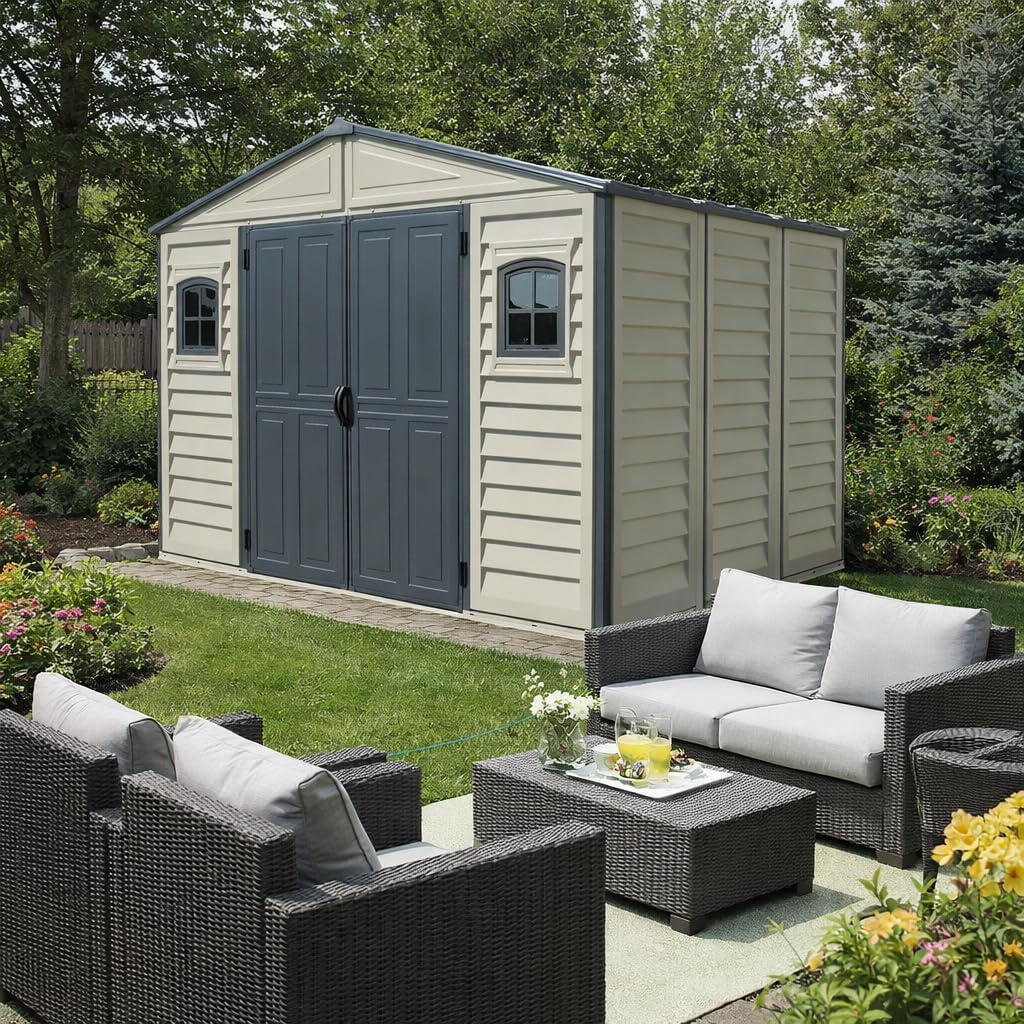 10.5 x 8 (8.02 m2) Plastic Garden Shed with Metal Foundation Kit and 2 Fixed Window