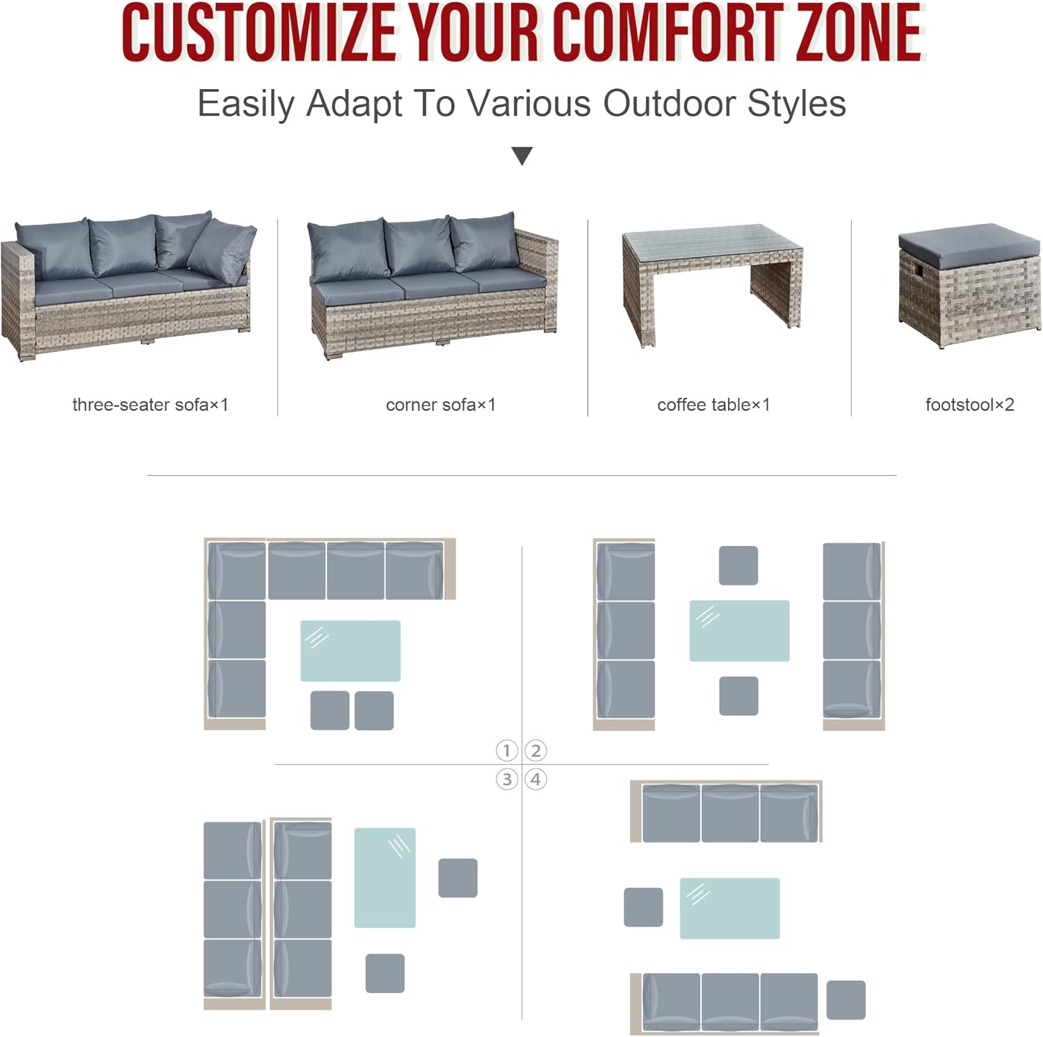 8-Seater L-Shaped Rattan Corner Sofa Set - All-Weather Wicker Outdoor Patio Garden Furniture with 2 Storage Ottomans