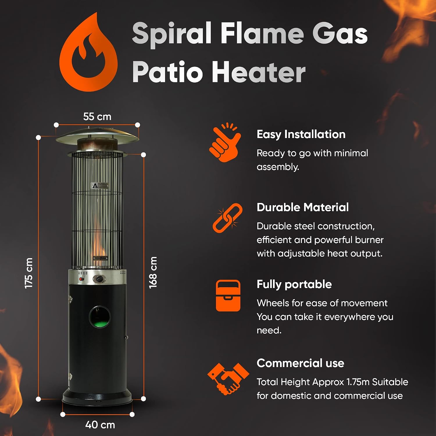 Gas Patio Heater 13.5KW (Black with Black Cover)