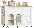 Kitchen Island Kitchen Storage Trolley on Wheels Mobile Storage Island with Foldable Worktop Spice Rack Towel Bar Rolling Sideboard Storage Cabinet Dining Room 132x40x97.5cm White