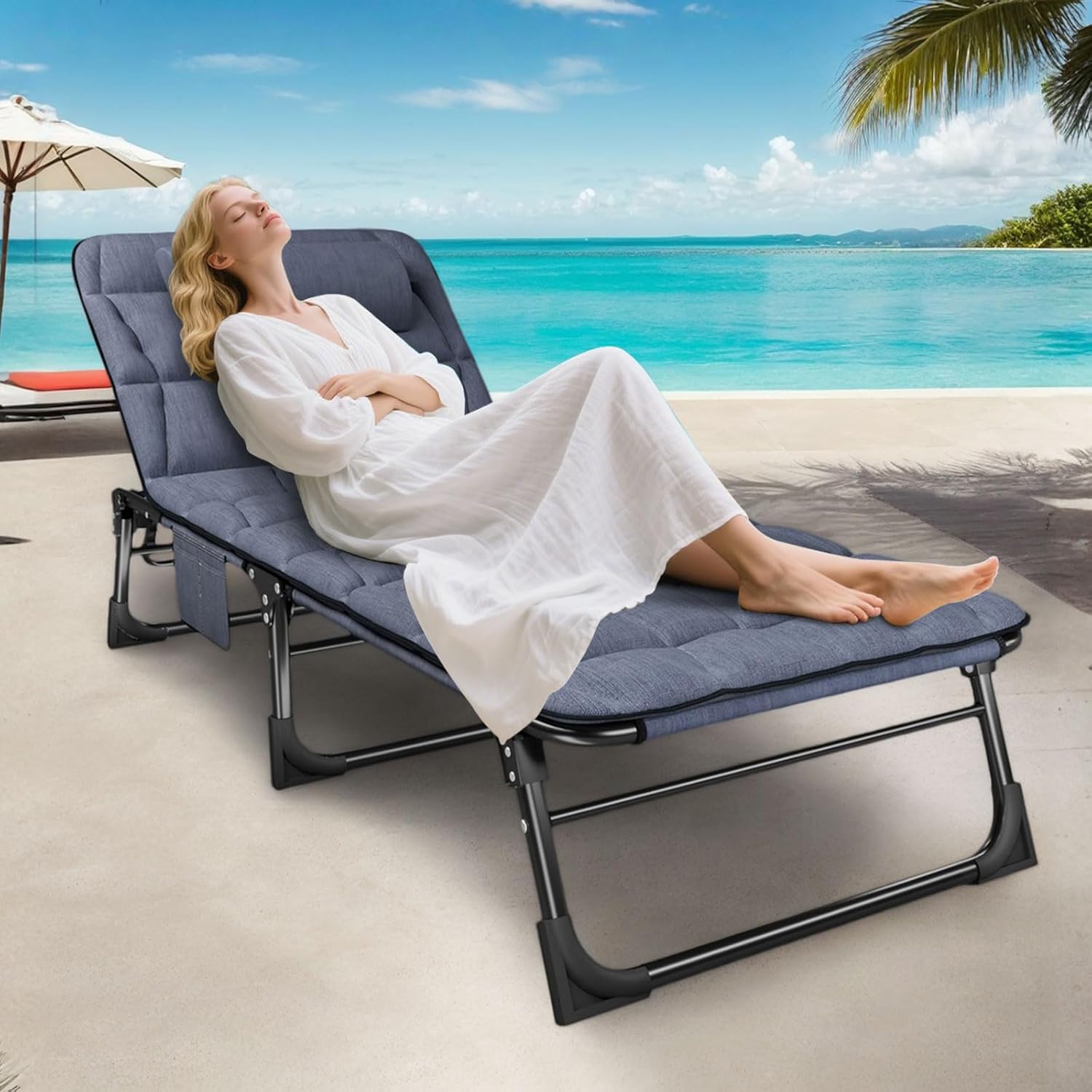 Foldable Sun Lounger with 4-Position Adjustable Backrest
