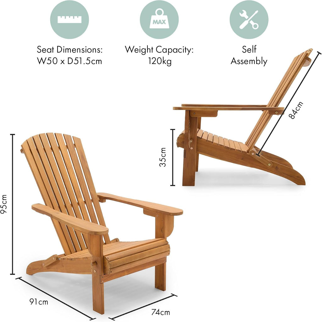Folding Adirondack Chairs Set 2 - Natural Foldable Fire Pit Chairs for Garden