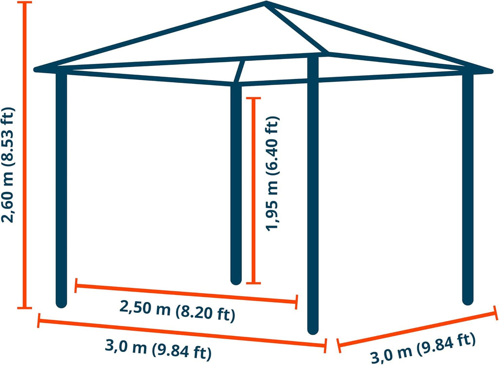 Garden gazebo 3x3 m polycarbonate roof approx. 6 mm - hardtop pavilion with 4 sides &amp; mosquito nets in grey